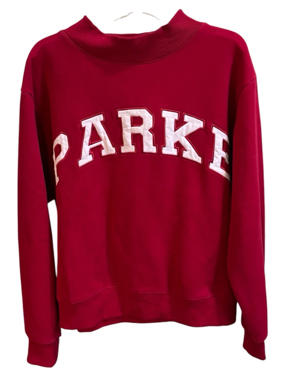 PARKE Varsity Mock Neck Sweatshirt in Dark Red/White Size L/XL EUC